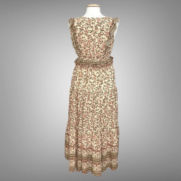 By the River Womens Dress M Ivory Punk Ditsy Floral Midi Cottagecore‎ Peasant - Picture 6 of 14